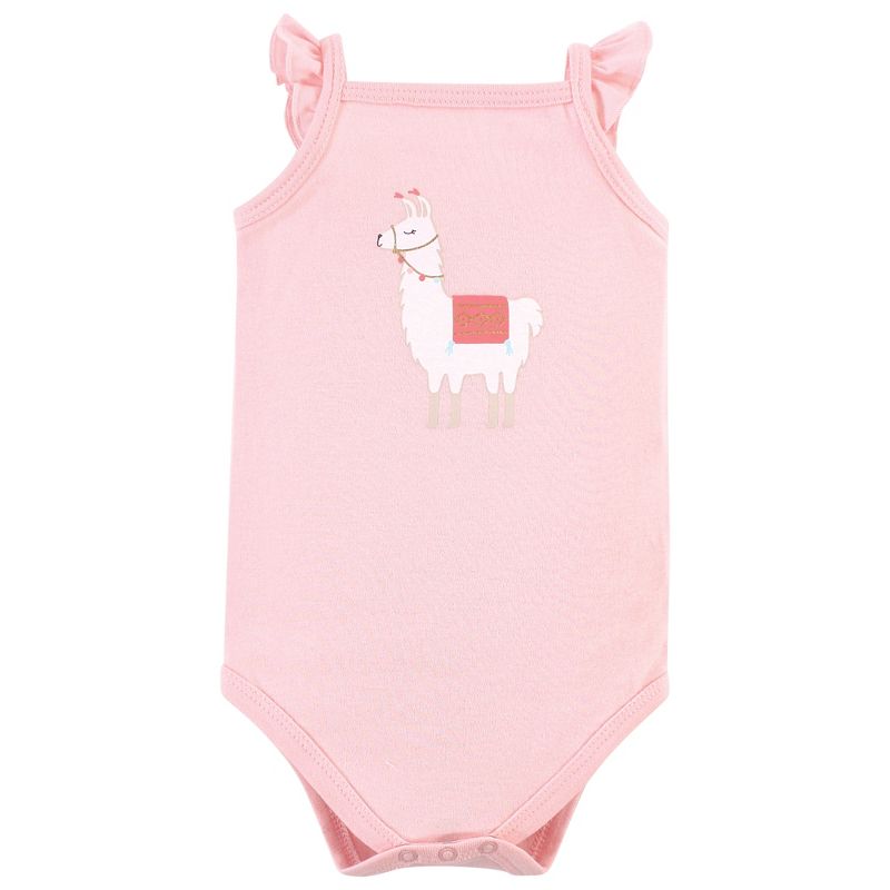 Hudson Baby Infant Girl Cotton Sleeveless Bodysuits 5pk, Llama, 3 of 8