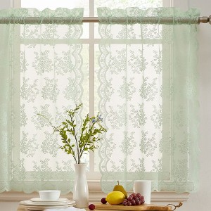 HLC.ME Jolene Floral Rod Pocket Lace Semi Sheer Voile Short Cafe Tiers - Set of 2 - 1 of 4