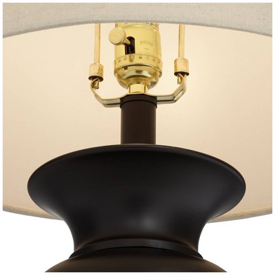 Regency Hill 26" Dark Bronze Table Lamps Set with Off-White Fabric Drum Shades