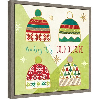 Amanti Art Winter Wishes III (Hat) by Veronique Charron Canvas Wall Art Print Framed 16 x 16-in.