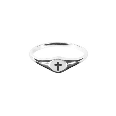 Dicksons 35-8355 Oval Emblem Engraved with Cross Silver Plated Metal Women's Fashion Ring, Size 6