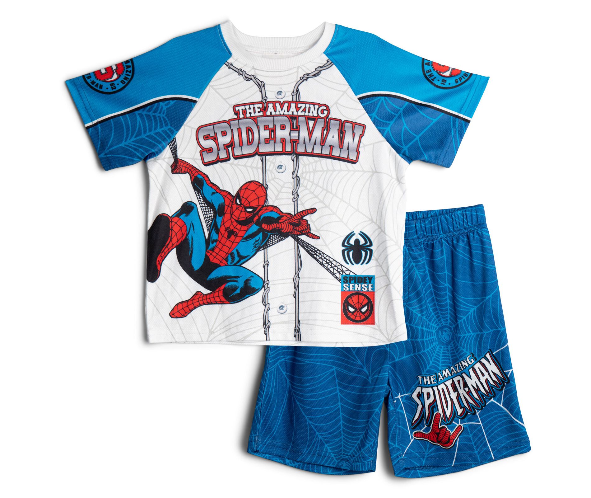 Marvel Spider-Man Little Boys Mesh Baseball Jersey Athletic T-Shirt and Shorts Outfit Set Cobalt Blue Spiderman 5