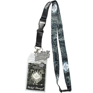 Harry Potter Mischief Managed Marauders Map ID Lanyard Badge Holder With 2" Rubber Charm Pendant And Collectible Sticker Black - 1 of 3