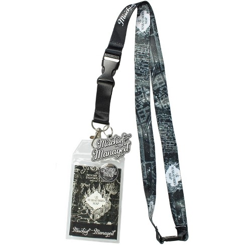Harry Potter Mischief Managed Marauders Map Id Lanyard Badge Holder With 2  Rubber Charm Pendant And Collectible Sticker Black : Target