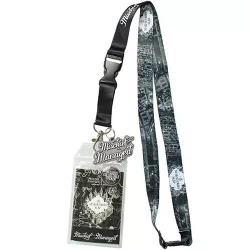Harry Potter Mischief Managed Marauders Map ID Lanyard Badge Holder With 2" Rubber Charm Pendant And Collectible Sticker Black