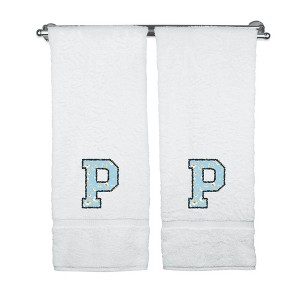 BC BARE COTTON Monogrammed Towels, Personalized Gift, Set of 2 - Embroidered Writing with Light Blue - 1 of 4