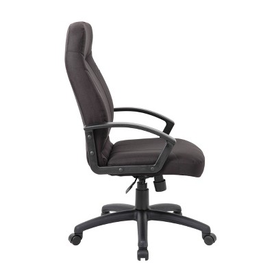 Ergonomic Executive Swivel Office Chair with Lumbar Support, Black Fabric and Wood
