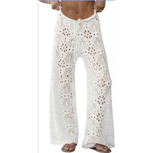 Imily Bela Womens Sheer Mesh Crochet Beach Pants High Waisted Wide Leg Drawstring Coverup - 1 of 3