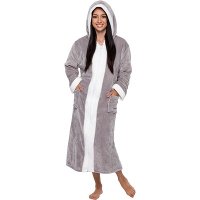 Silver Lilly - Women's Plush Zip Up Sherpa Lined Hooded Robe - Gray, Xx ...