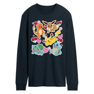 Men's - Pokémon - Valentine's Day Heart Sticker Long Sleeve Graphic T-Shirt - 1 of 3