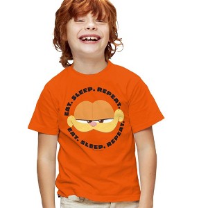 Boys' Garfield Movie Eat Sleep Repeat Unisex Youth T Shirt Orange Small - 1 of 4