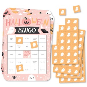 Big Dot of Happiness Pastel Halloween - Bingo Cards and Markers - Pink Pumpkin Party Bingo Game - Set of 18 - 1 of 4