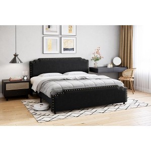 Platform Bed Frame, with Rivet Decor Headboard, Velvet Upholstered Bed Frame with Strong Wood Slat Support, No Box Spring Needed - 1 of 4