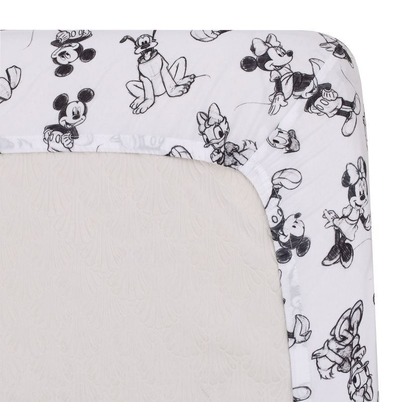 Disney Mickey Mouse - Charcoal, Black and White Mickey and Friends, Minnie Mouse, Donald Duck and Pluto Nursery Fitted Crib Sheet, 4 of 6