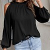 Coolmee Women's Blouses Dressy Casual Cold Shoulder Ruffle Collar Blouses Fall Fashion Shirts for Work - 4 of 4
