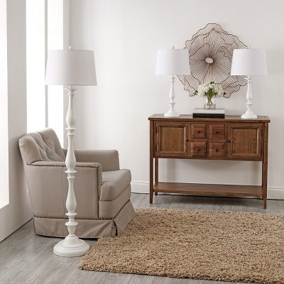 Bessie 61.5" White Candlestick Floor and Table Lamp Set with Cotton Shades