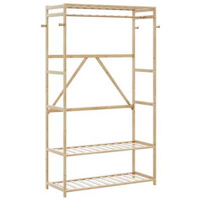 vidaXL Clothes Rack with Shelves 110x40x175cm Bamboo, Clothes Rack with Shelf, Bamboo Clothes Hanger, Coat Rack with Hook