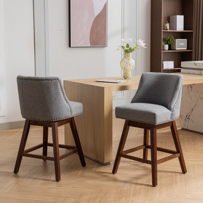 26" Swivel Upholstered Counter Height Bar Stools Set of 2 with Curved Back for Dining Room Kitchen Island-Baofuwish