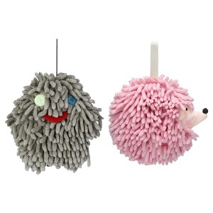 REGALWOVEN Fuzzy Cute Cartoon Decorative Hand Drying Hanging Ball Hand Towels 7" x 7" 2 Pcs - 1 of 4