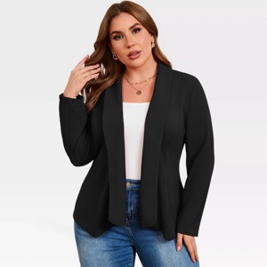Plus Size Dressy Blazer Collarless Open Front Blazer Lightweight Suit Jackets Slightly Cinched Waist Peplum Blazer Business Casual Outfits - 1 of 4