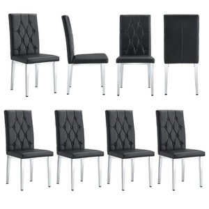 CAVINAS Set of 4 Modern Black PU Dining Chairs with Grid Quilting and Silver Metal Legs, Armless Dining Chairs for Kitchen, Dining Room - 1 of 4
