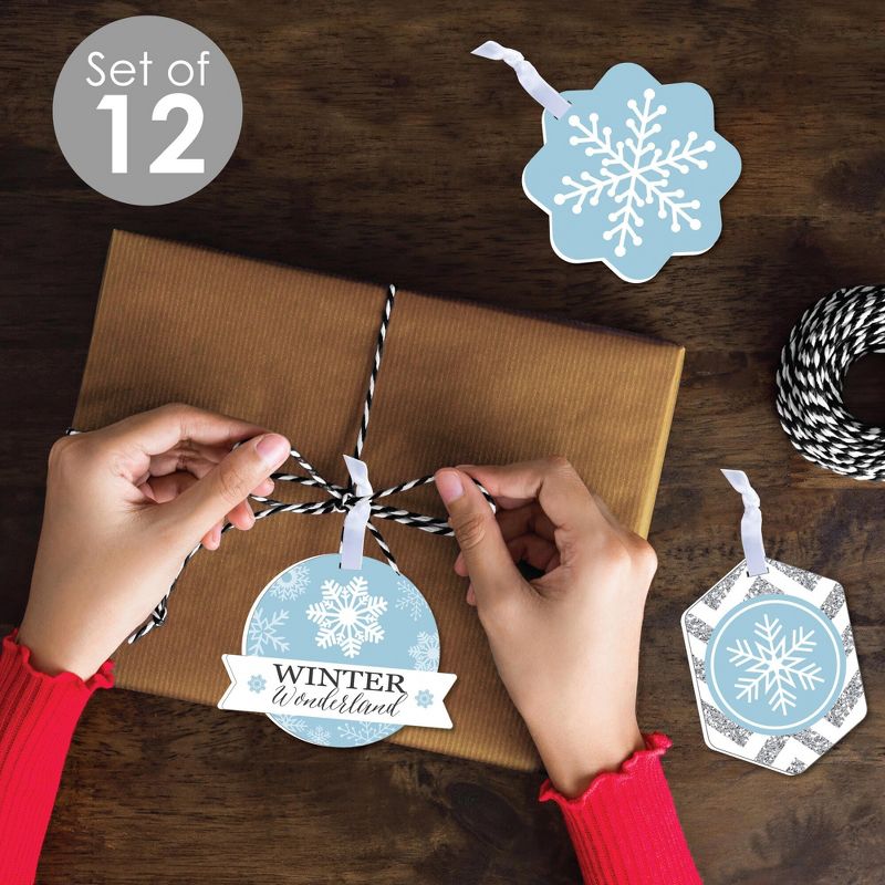 Big Dot of Happiness Winter Wonderland - Assorted Hanging Snowflake Holiday Party and Winter Wedding Favor Tags - Gift Tag Toppers - Set of 12, 2 of 9