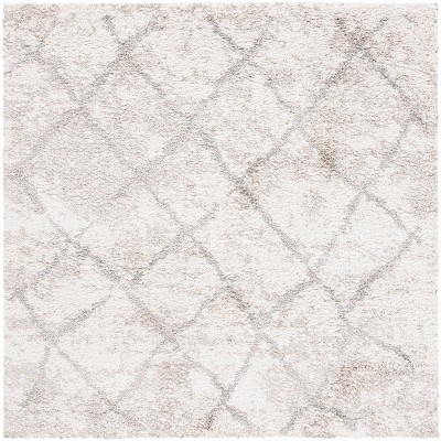 Cream and Light Grey Square Shag Area Rug