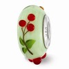 Black Bow Jewelry Fenton Green Hand Painted Cherries Glass & Sterling Silver Bead Charm - 2 of 4