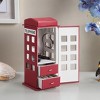 CAVINAS 11.5" Tall Leather Jewelry Box British Telephone Design Jewelry Armoire Organizer - 3 of 4