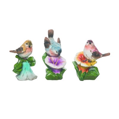 Transpac Resin Rustic Flower Bird Set of 3 Spring Home Decorations
