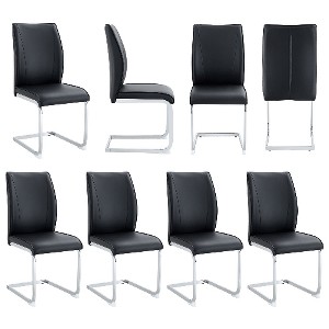 Lyngins Luxury Dining Chair Set of 4, Crazy Horse Leather Texture PU Armless Chair with Arched Silver Metal Legs, Ergonomic Back Kitchen Chair - 1 of 4