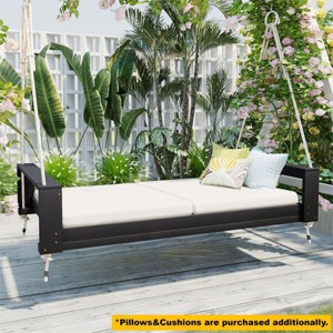 Twin Size Wood Hanging Porch Swing With Ropes,Patio Acacia Wood Swing,Outdoor Furniture - Maison Boucle - 1 of 4