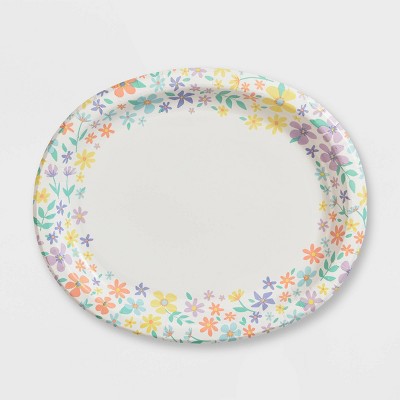 10 x 12 10ct Oval Spring Floral Paper Dinner Plate - Spritz