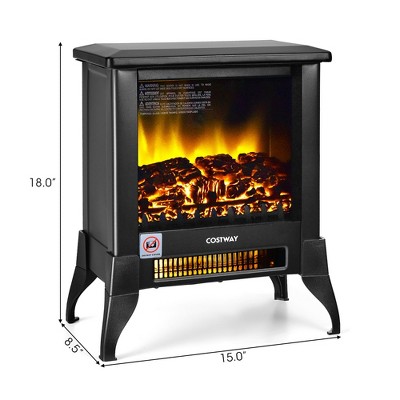 Costway 18'' Electric Fireplace Stove Freestanding Heater W/ Flame ...