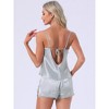 INSPIRE CHIC Women's Satin Loungewear Backless Lace Silky Bow Spaghetti Strap V Neck Top with Split Shorts Pajama Set - 4 of 4