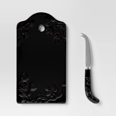 Stoneware Cheese Board with Knife Black - Threshold™