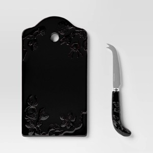Stoneware Cheese Board with Knife Black - Threshold™ - 1 of 4