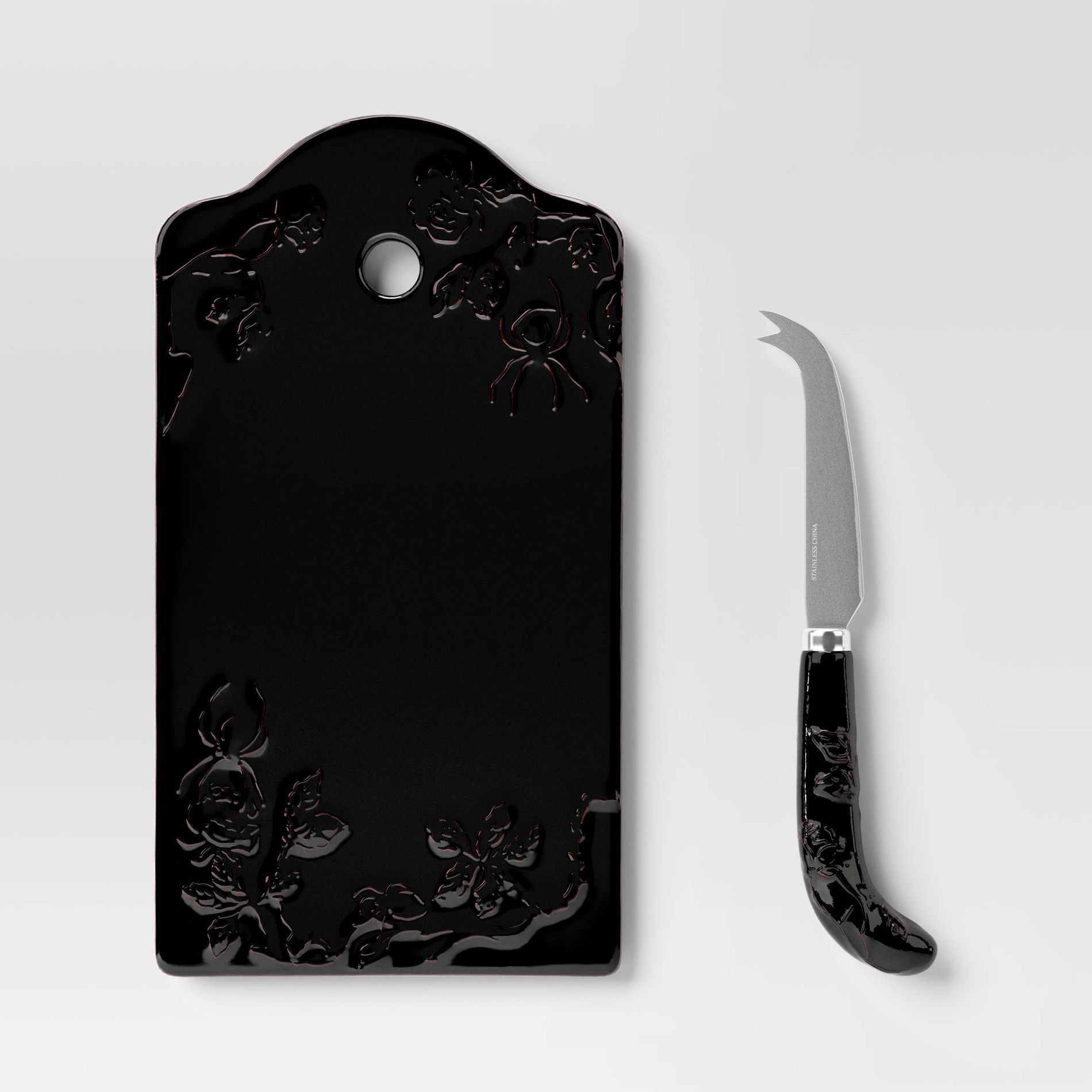Stoneware Cheese Board with Knife Black - Threshold™