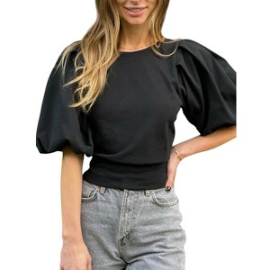 Women's Puff Sleeved Crop Top - Oat New York - 1 of 2