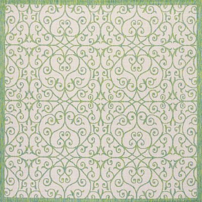 Vintage Filigree Cream/Green 5' Square Indoor/Outdoor Synthetic Rug