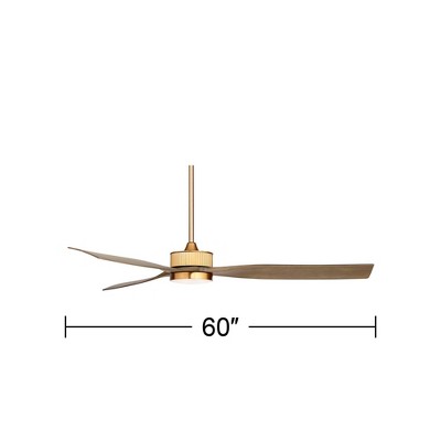 60" Warm Brass and Weathered Oak Modern Ceiling Fan with LED Light and Remote