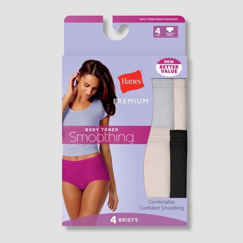 Hanes Premium Women's 4pk Tummy Control Briefs - Gray/Beige/Black L