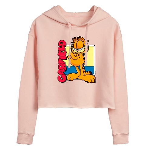 Women s Garfield Pixel Square Cropped Graphic Hoodie Blush Medium Target