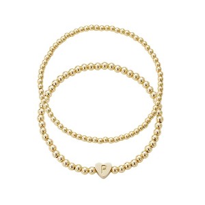 Adornia 14k Gold Plated Ball Bead Initial Bracelet Set - 1 of 1