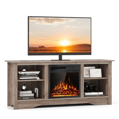Tangkula 58" TV Stand w/ 18" Electric Fireplace Heater 750W/1500W & Remote for 65" TV