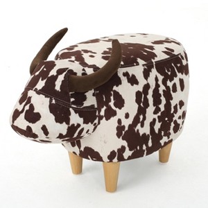 GDFStudio Moria Modern Rubber Wood Velvet Cow Ottoman - 1 of 4