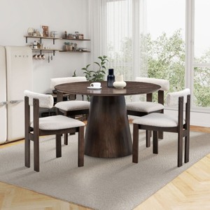 5 PCS Space-Saving Design Dining Set, Round MDF Table and 4 Boucle Chairs, Rubber Wood Frame Chairs with Polyester Cushion-Baofuwish - 1 of 4