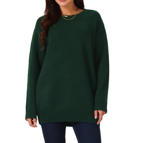 Seta T Women s Fall Winter Round Neck Long Sleeve Casual Tunic Sweater With Pockets Dark Green Medium Target