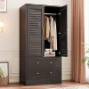 White Wardrobe Armoire with 2 Shutter Doors & 2 Drawers, Hanging Rod, Freestanding Wooden Closet, Large Capacity Storage for Bedroom - 2 of 4