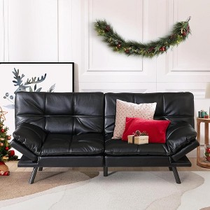 JUJABU Multifunctional Convertible Sleeper Futon Couch, Loveseat Faux Leather Memory Foam Modern Sofa, Light Black - 1 of 4